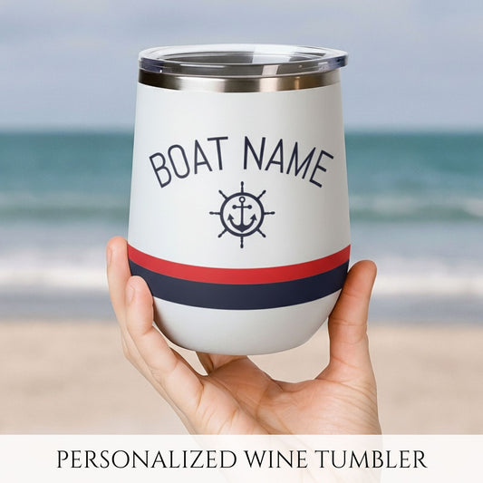 Personalized Ship Wheel Wine Tumbler - Stainless Steel 12oz
