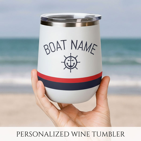 Personalized Ship Wheel Wine Tumbler - Stainless Steel 12oz