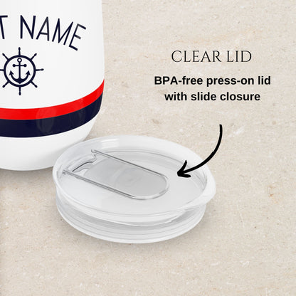 Personalized Ship Wheel Wine Tumbler - Stainless Steel 12oz