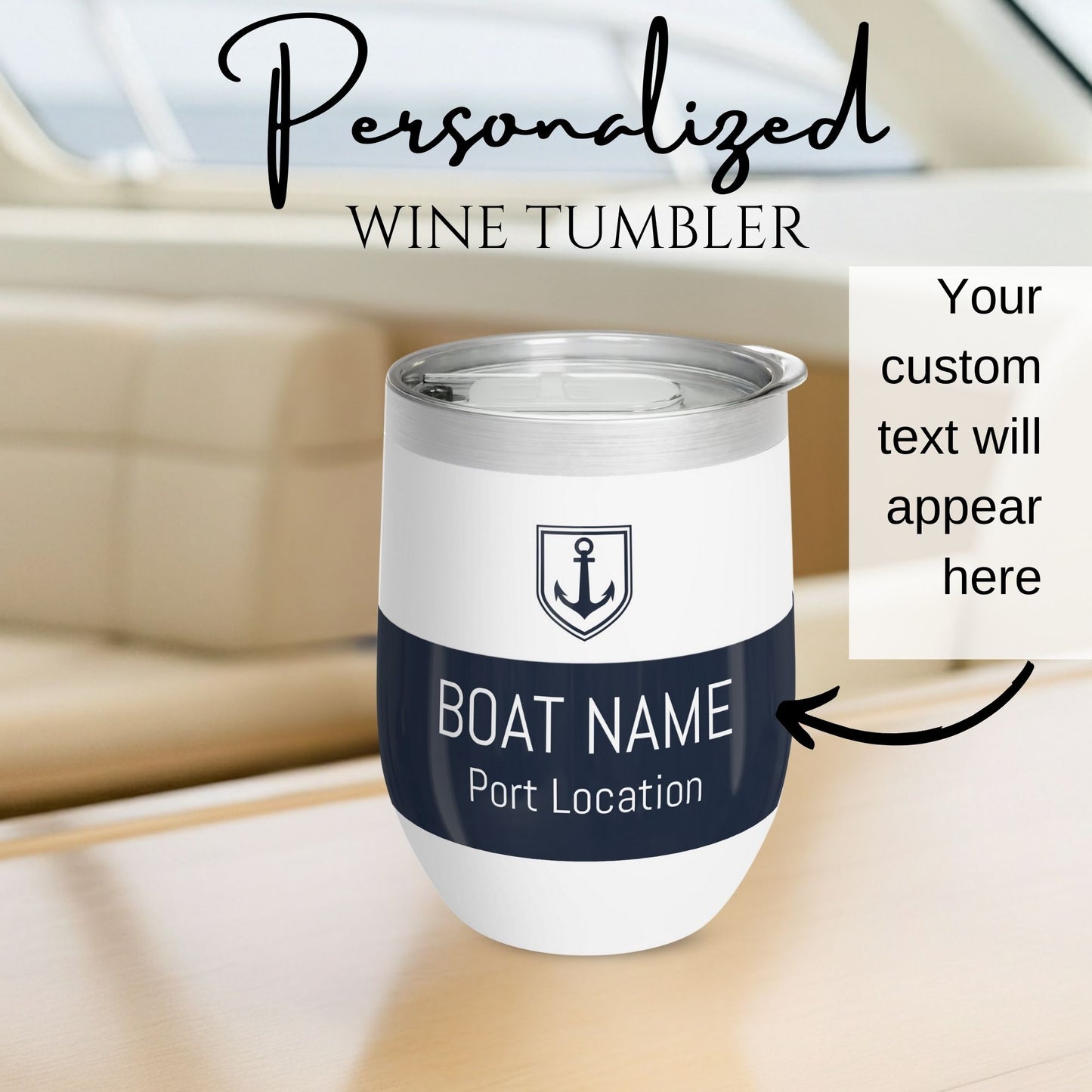 Personalized Anchor Wine Tumbler - Stainless Steel 12oz