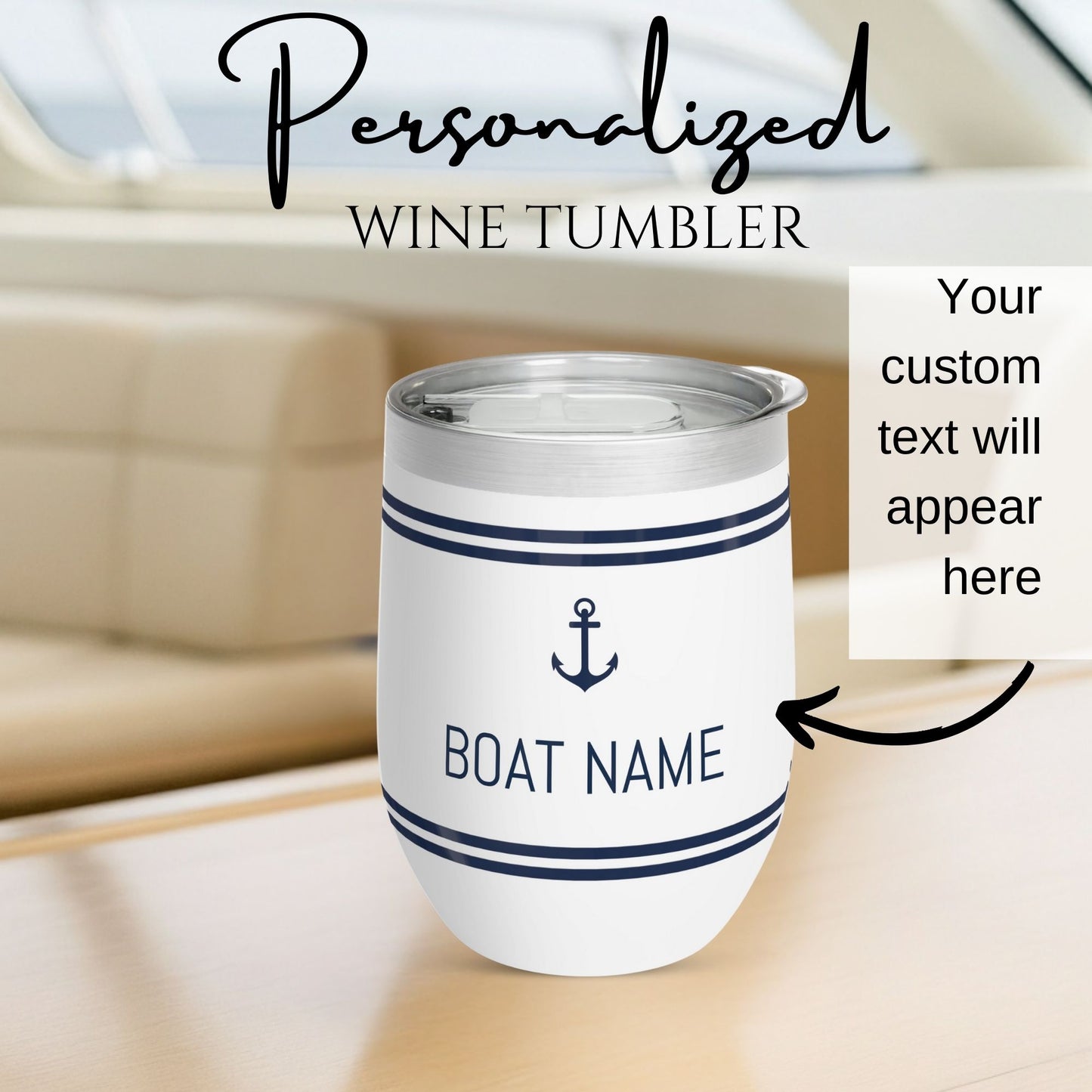 Personalized Nautical Wine Tumbler - Stainless Steel 12oz