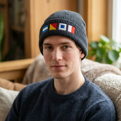 Nautical Signal Flags Cuff Beanie | Embroidered