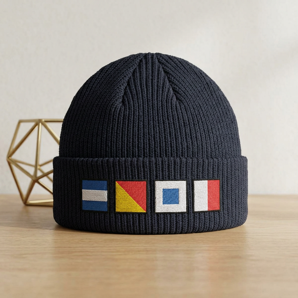 Nautical Signal Flags Cuff Beanie | Embroidered
