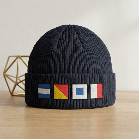 Nautical Signal Flags Cuff Beanie | Embroidered