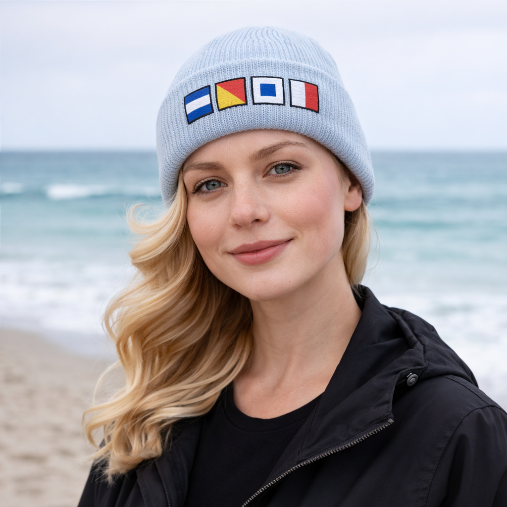 Nautical Signal Flags Cuff Beanie | Embroidered