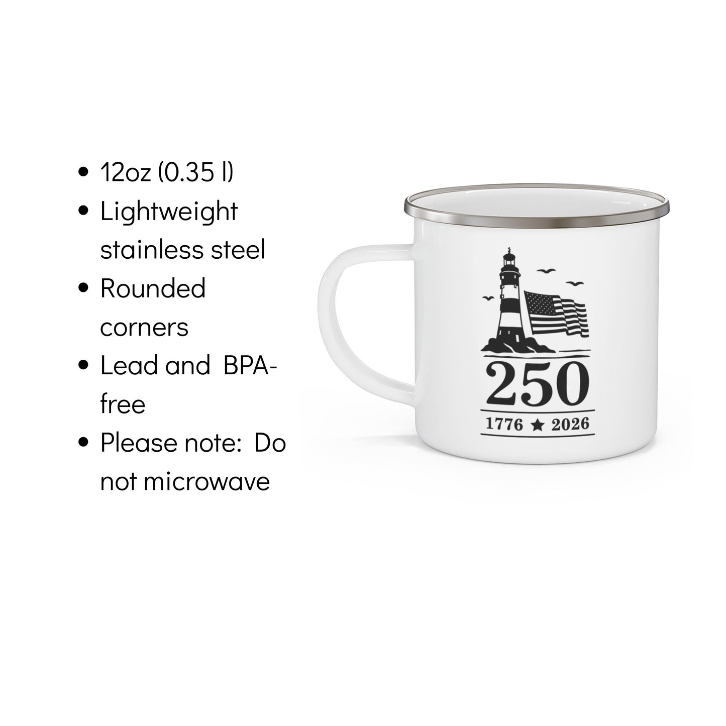 America 250 Lighthouse Enamel Mug