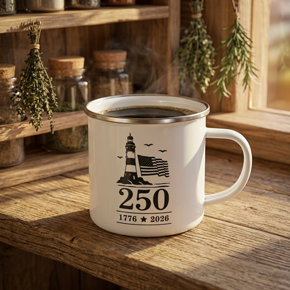America 250 Lighthouse Enamel Mug