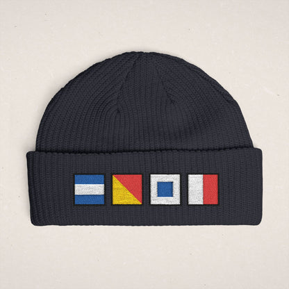 Nautical Signal Flags Cuff Beanie | Embroidered