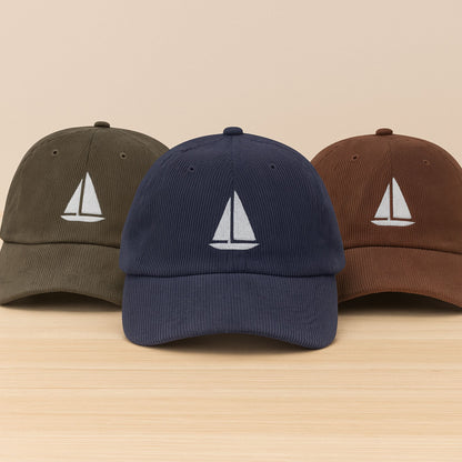 Embroidered Sailboat Corduroy Hat