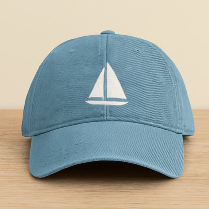 Sailboat Embroidered Nautical Denim Hat