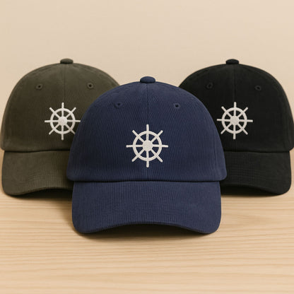 Embroidered Ship Wheel Corduroy Hat