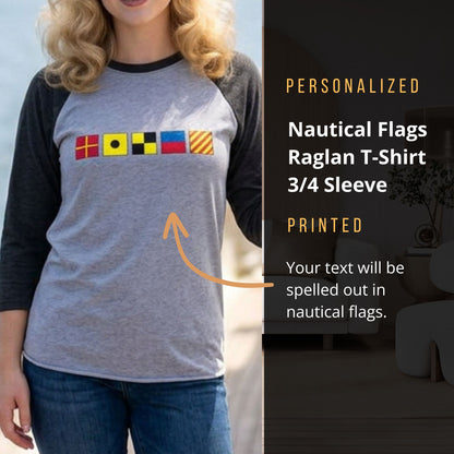 Personalized Nautical Flags Raglan Shirt 3/4 Sleeve Tee