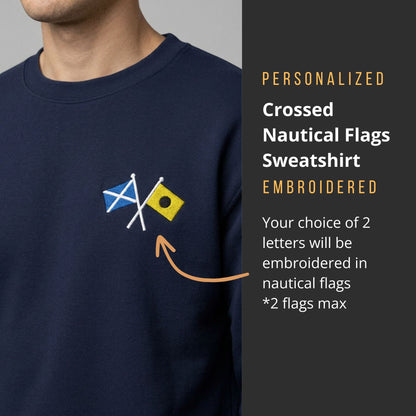 Personalized Embroidered Sweatshirt - Crossed Nautical Flags