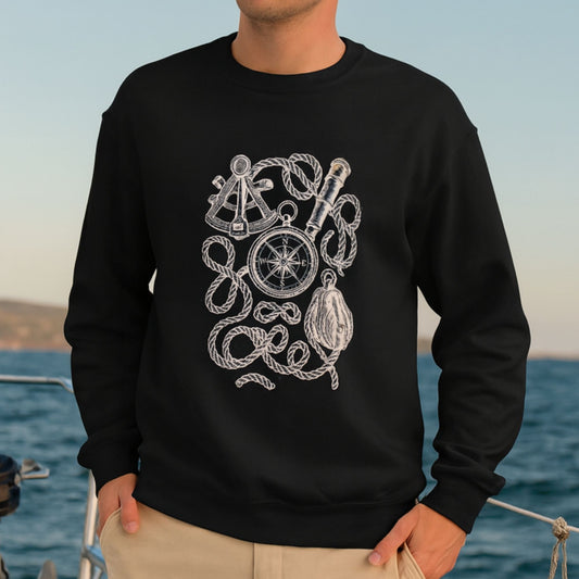 Nautical Sweatshirt with Compass and Rope