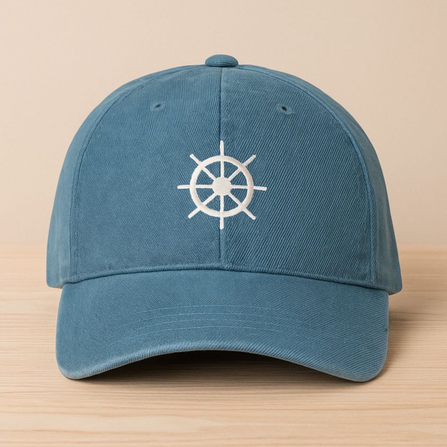 Ship Wheel Embroidered Nautical Denim Hat