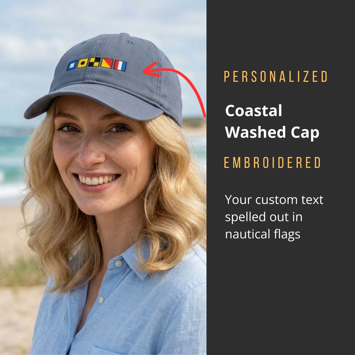 Personalized Nautical Flags Coastal Washed Cap