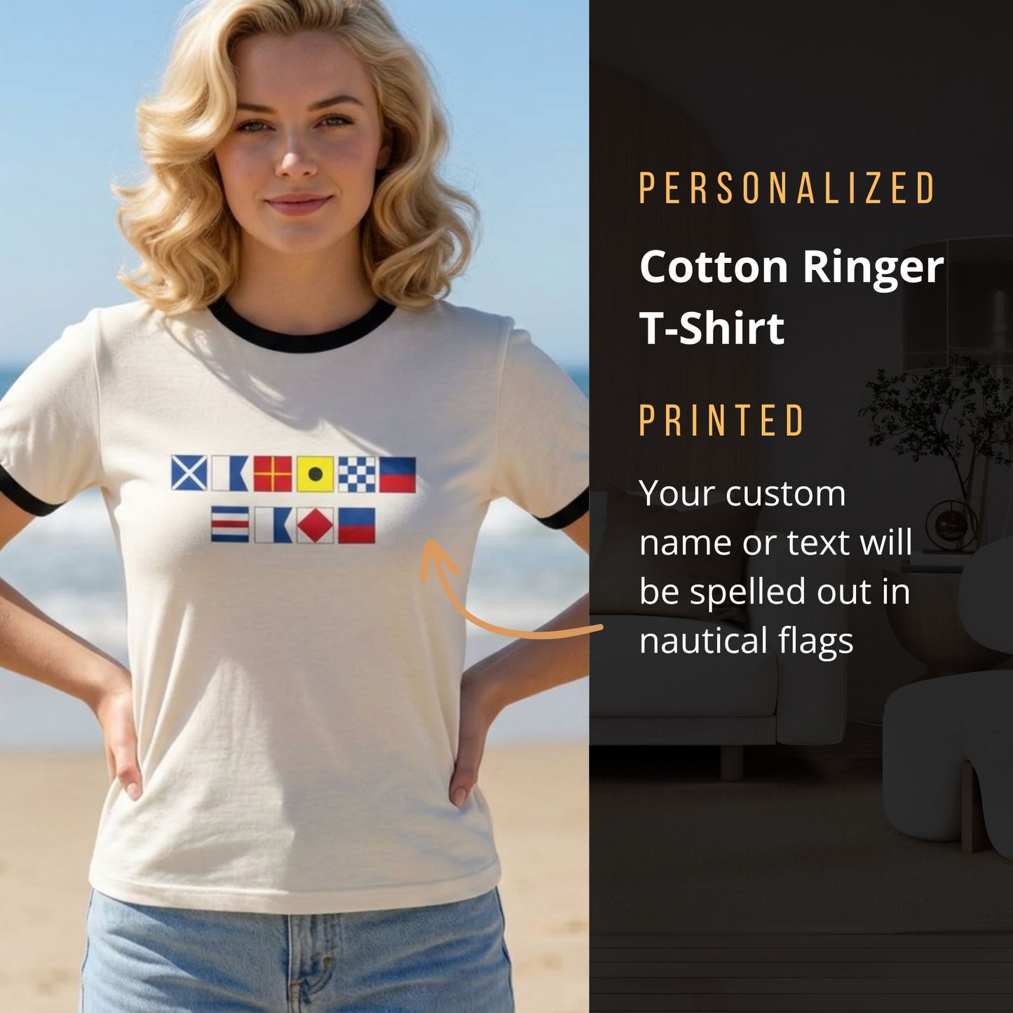 Personalized Nautical Flags Ringer T Shirt