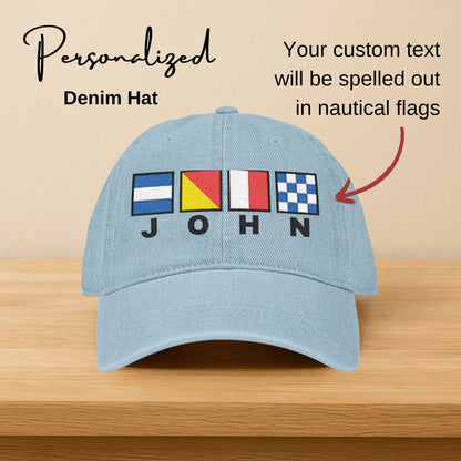Nautical Flags Denim Hat with Text