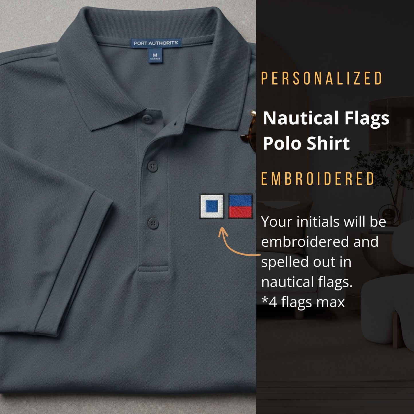 Embroidered Nautical Flags Polo Shirt