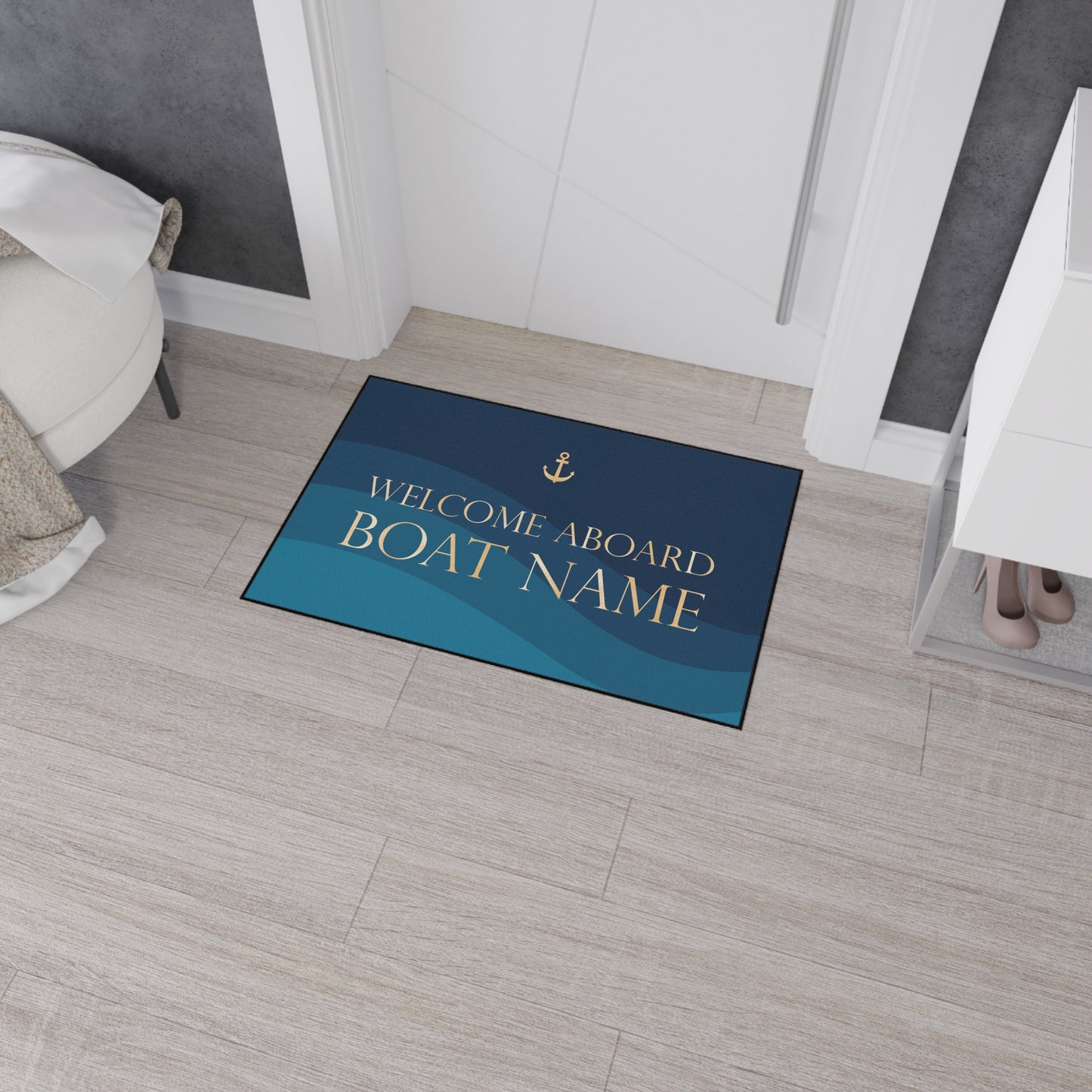 Personalized Boat Mat with Gold Anchor