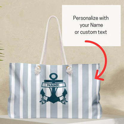 Sky Blue Nautical Weekender Bag with Anchor