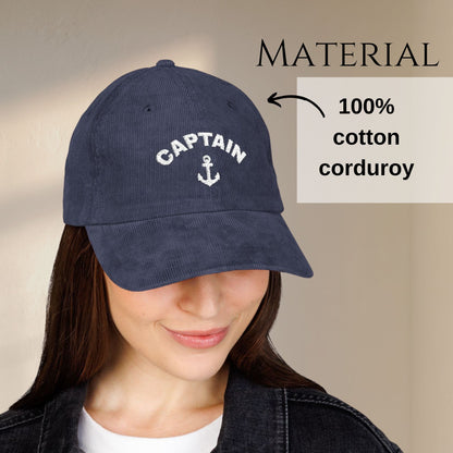 Personalized Captain Embroidered Corduroy Hat