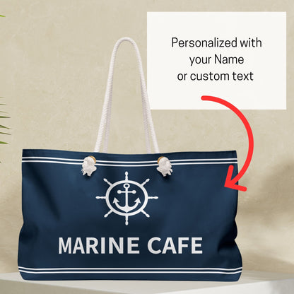 Blue Nautical Weekender Bag with Anchor and Ship Wheel