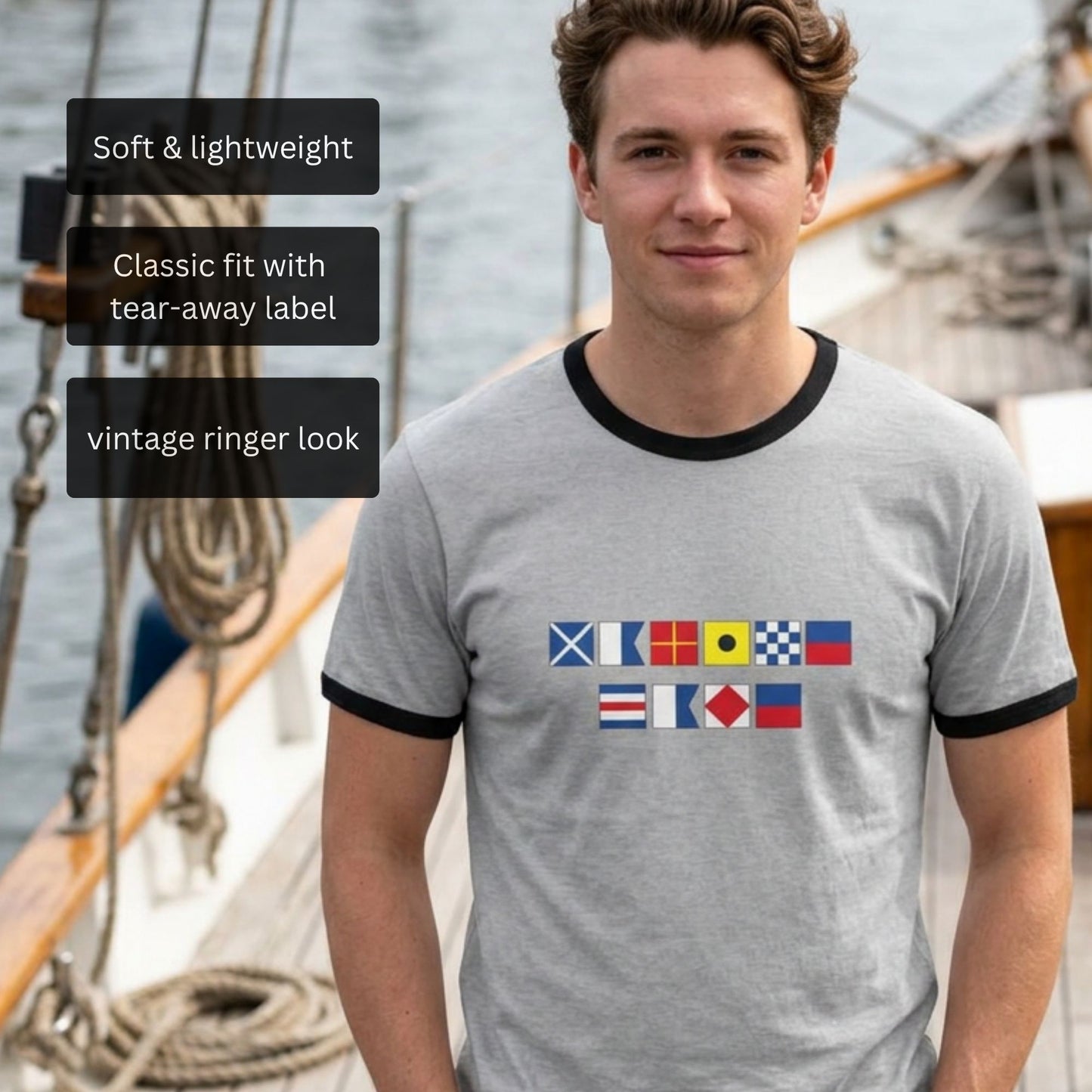 Personalized Nautical Flags Ringer T Shirt