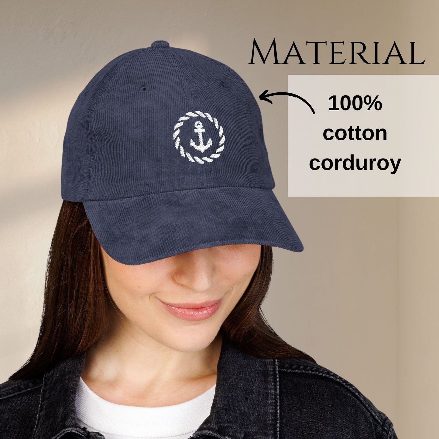 Embroidered Anchor with Rope Corduroy Hat