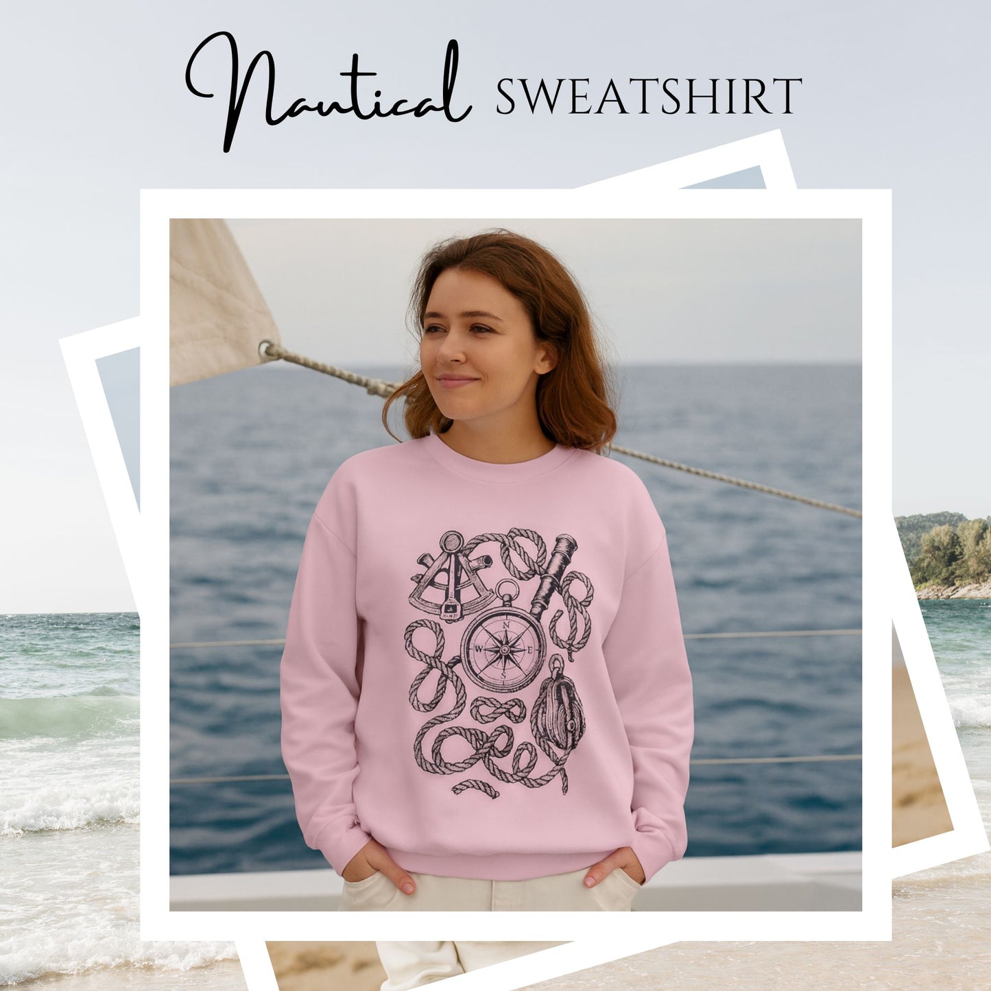 Nautical Sweatshirt with Compass and Rope