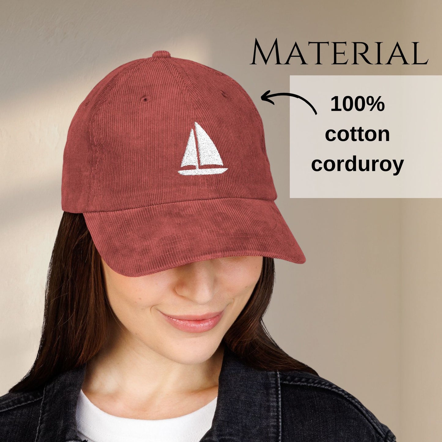 Embroidered Sailboat Corduroy Hat