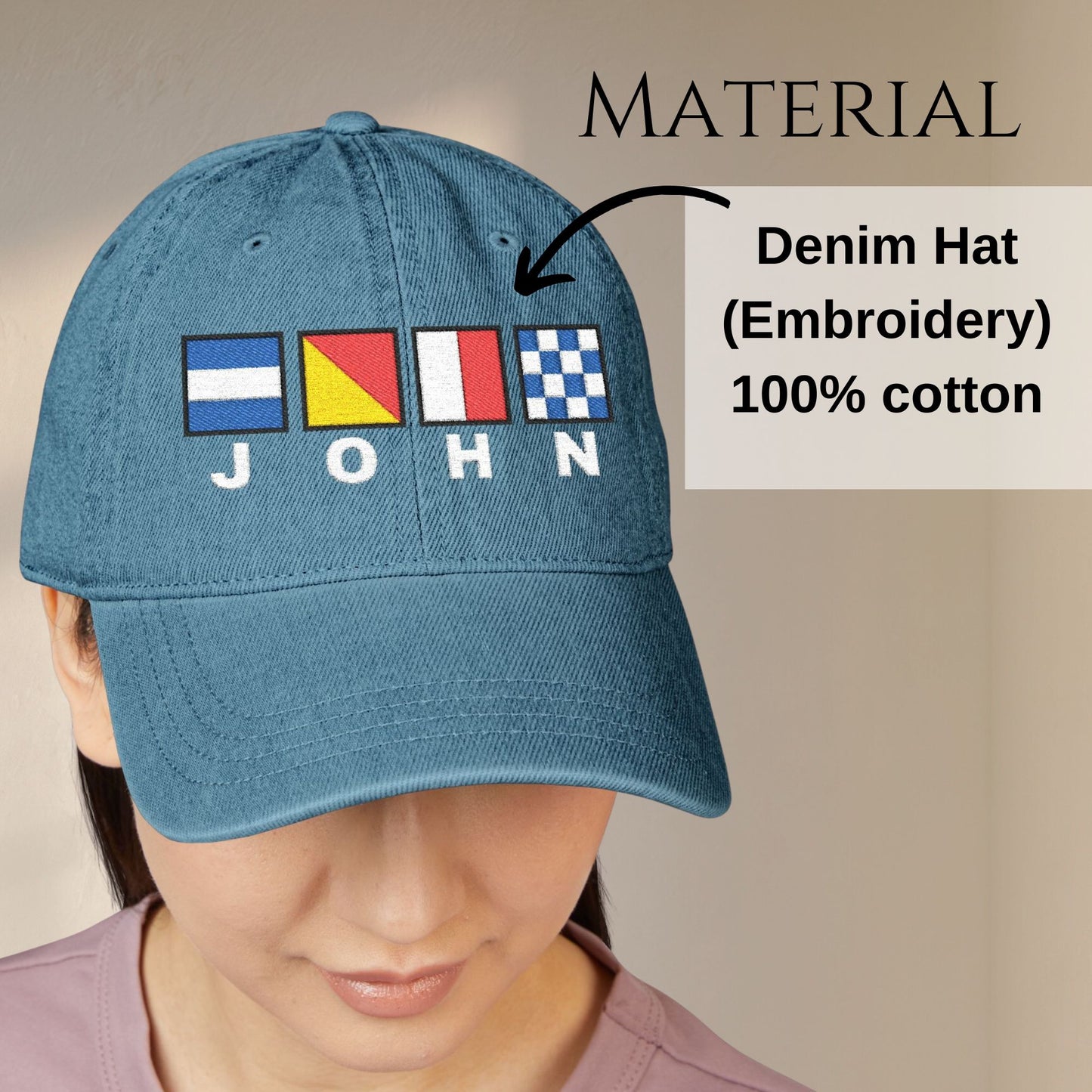 Nautical Flags Denim Hat with Text
