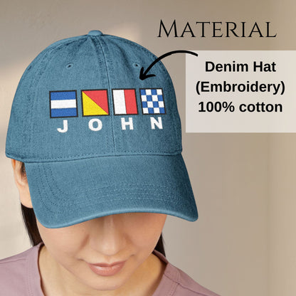Nautical Flags Denim Hat with Text