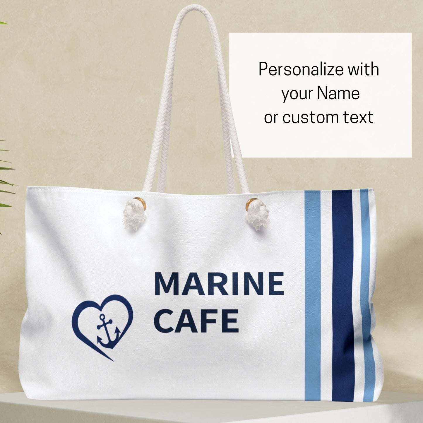 Personalized Nautical Bag White Blue Stripes and Heart Anchor
