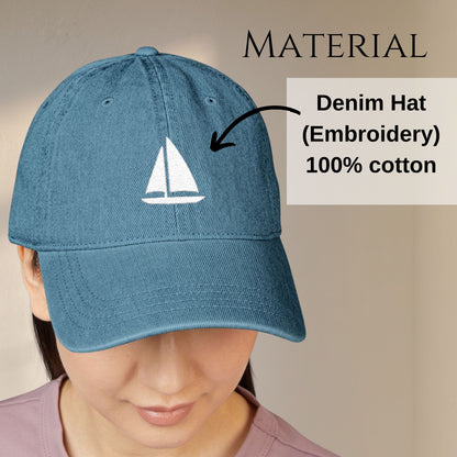 Sailboat Embroidered Nautical Denim Hat