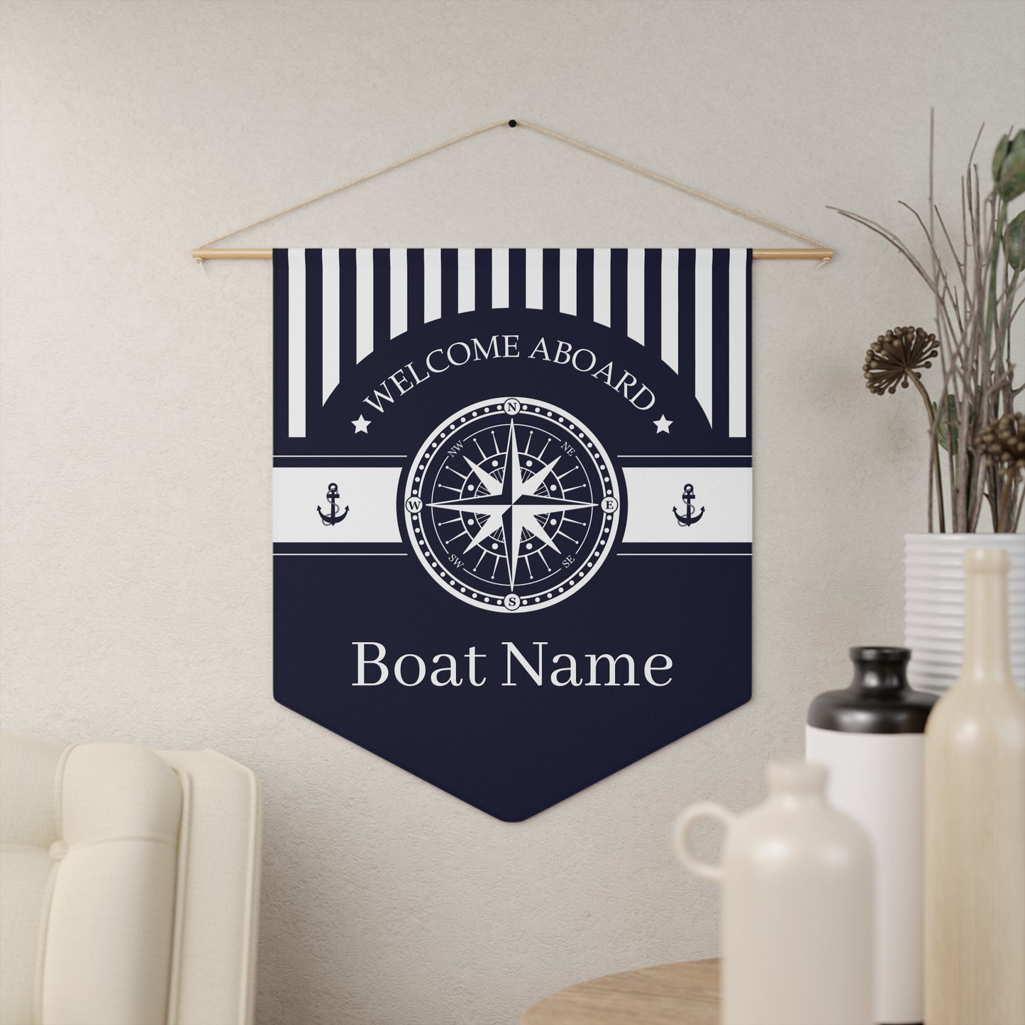 Nautical Pennant – Compass & Anchor Boat or Home Decor