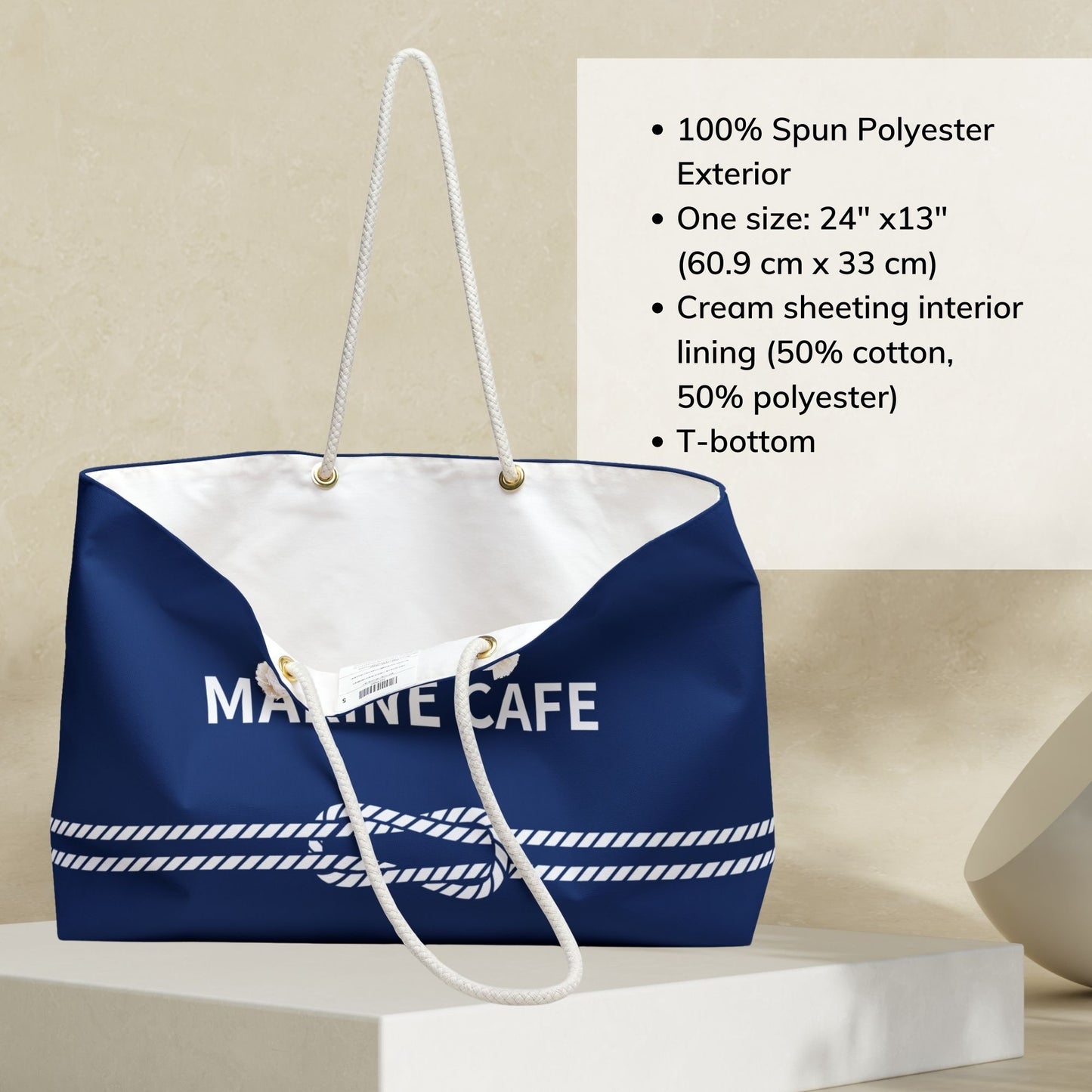 Custom Nautical Boat Tote Bag with Rope and Compass