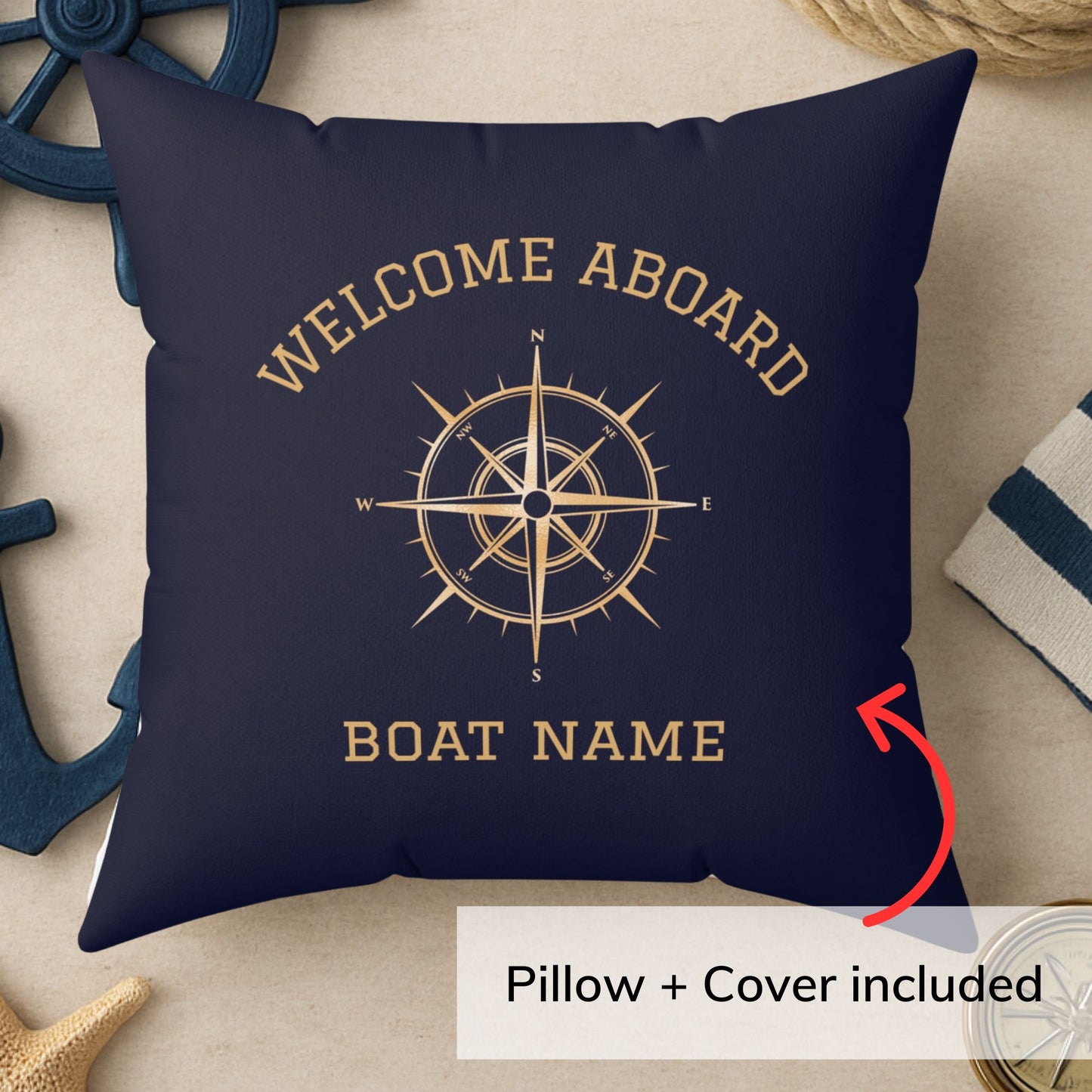 Navy Gold Compass Pillow
