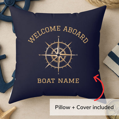 Navy Gold Compass Pillow
