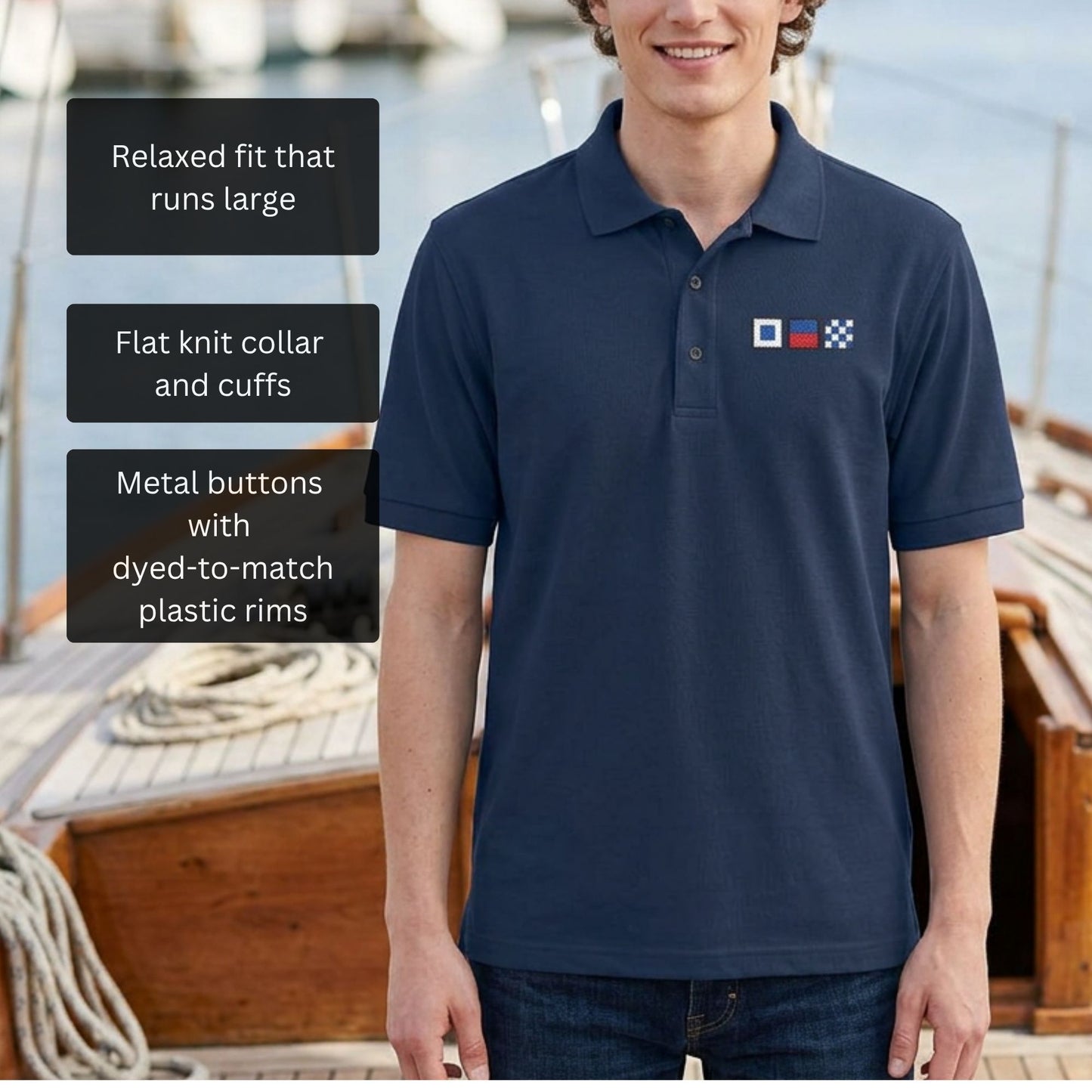 Embroidered Nautical Flags Polo Shirt
