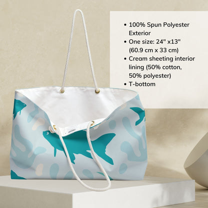 Light Blue Coastal Weekender Bag with Fish and Coral Print