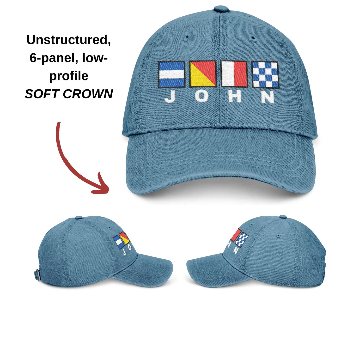 Nautical Flags Denim Hat with Text
