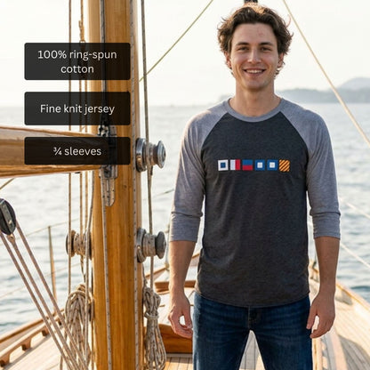 Personalized Nautical Flags Raglan Shirt 3/4 Sleeve Tee