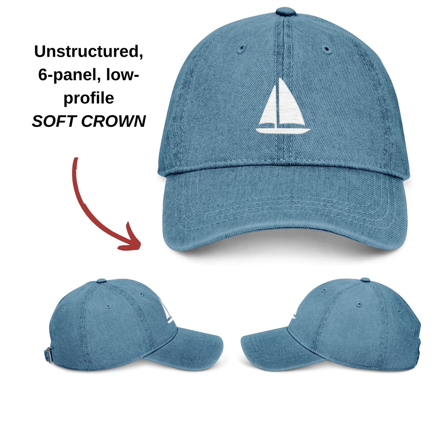 Sailboat Embroidered Nautical Denim Hat