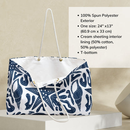 Nautical Weekender Bag with Starfish Seashell Coral Print