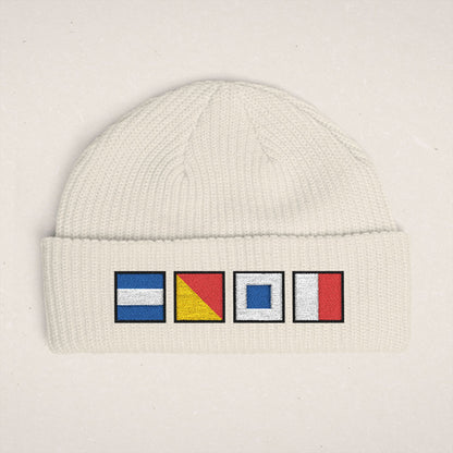 Nautical Signal Flags Cuff Beanie | Embroidered