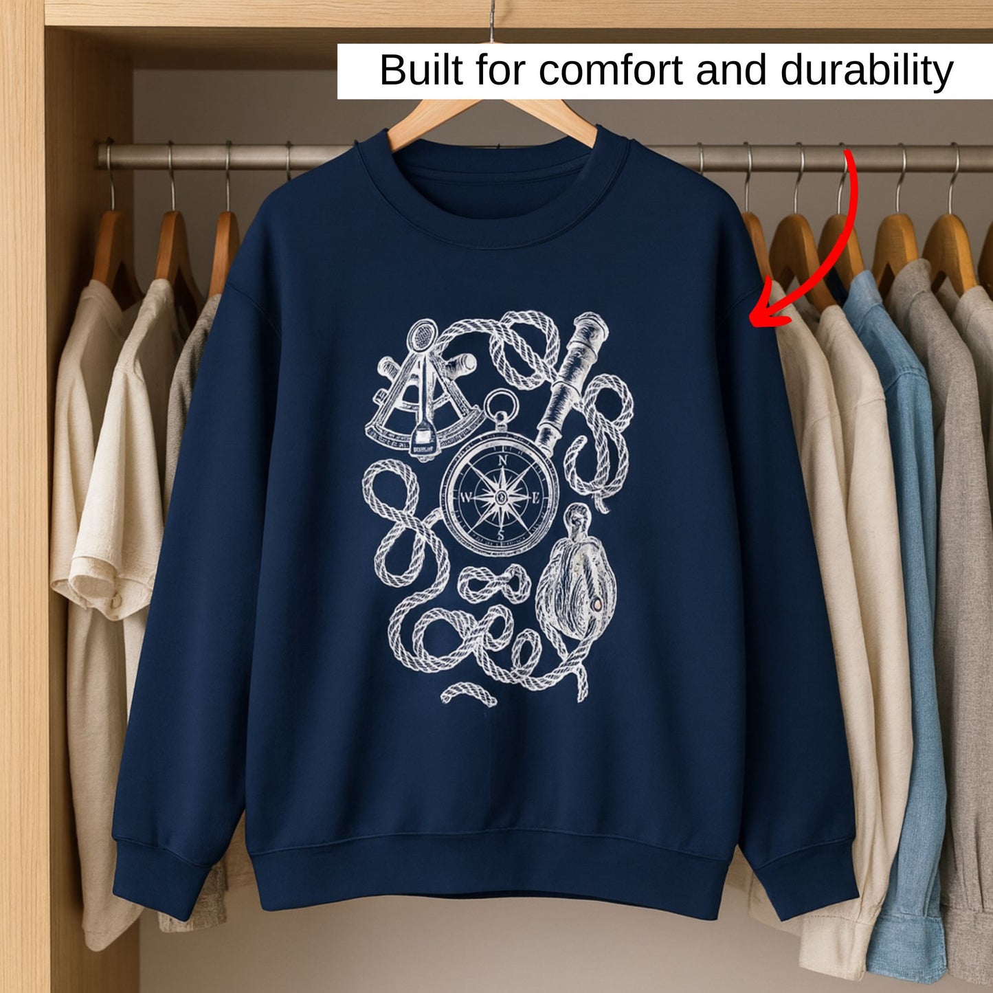 Nautical Sweatshirt with Compass and Rope