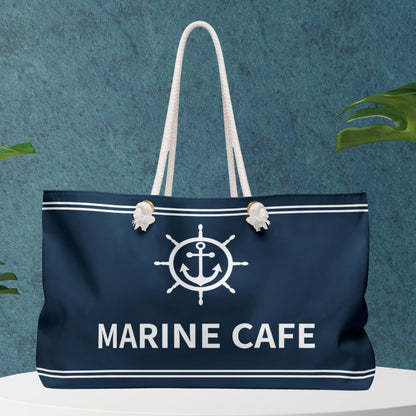 Blue Nautical Weekender Bag with Anchor and Ship Wheel