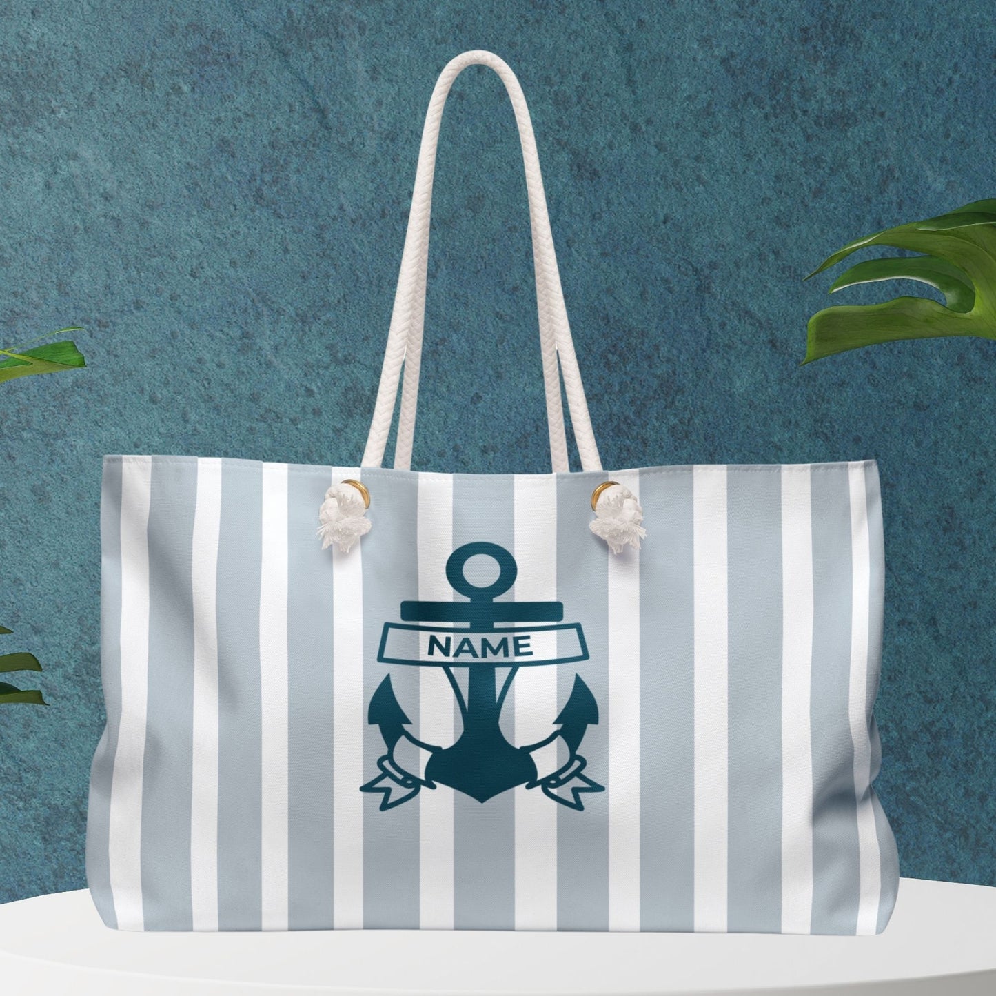 Sky Blue Nautical Weekender Bag with Anchor