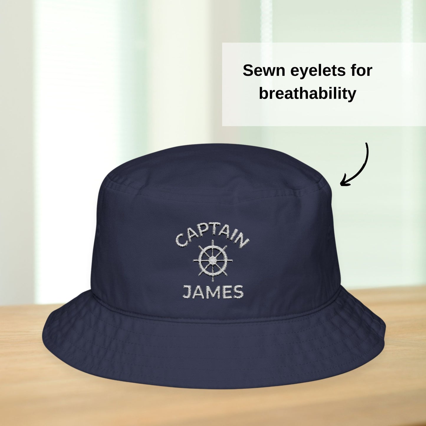 Personalized Embroidered Ship Wheel Bucket Hat